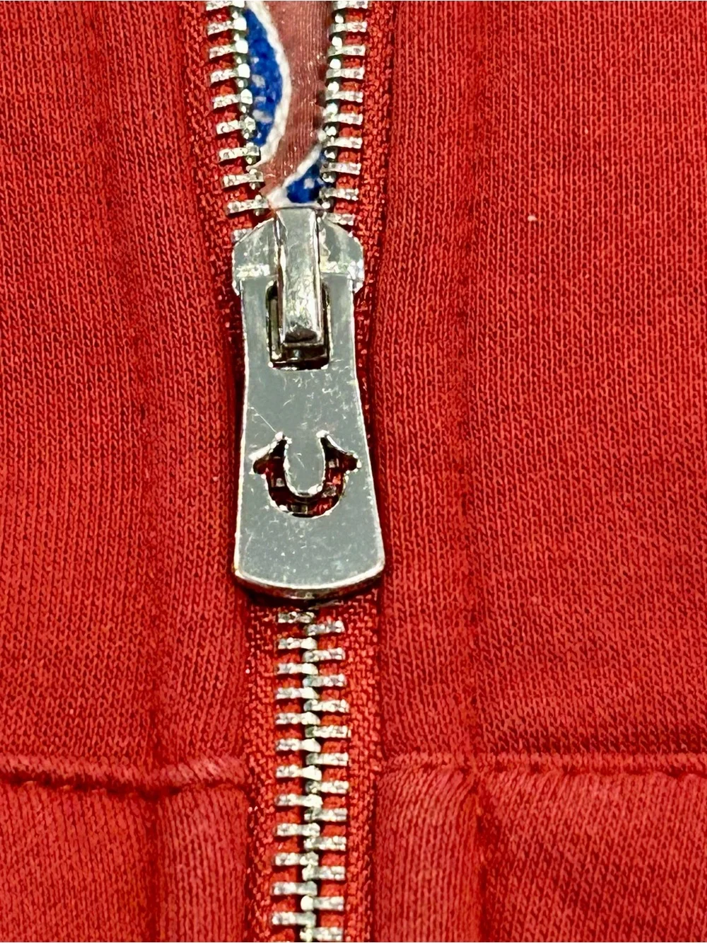 True Religion Crystal Patch Varsity Hoodie - Red Dahlia Cropped Zip Up XS